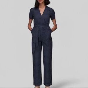 NWOT Whistles Zoe Broderie Jumpsuit in Navy Eyelet.‎ Size 0